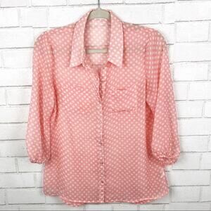 Maurices Pink & White Sheer Polka‎ Dot Blouse Size M
